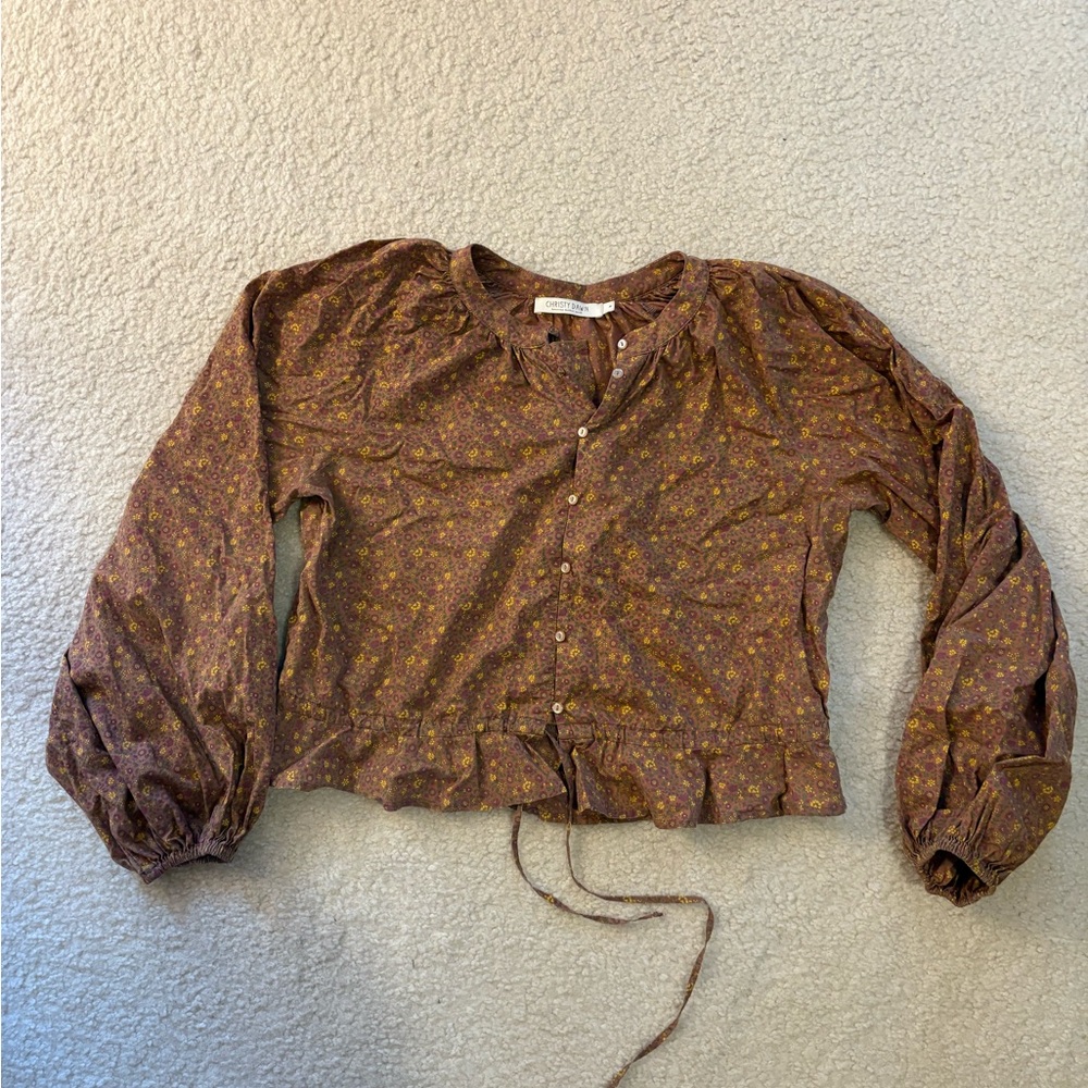 Christy Dawn Floral Brown Button-Up Women's Top